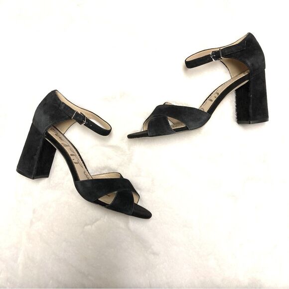 Sam Edelman Orlane Black Block Sandal Heels Suede Leather Size 9.5 - Picture 2 of 14
